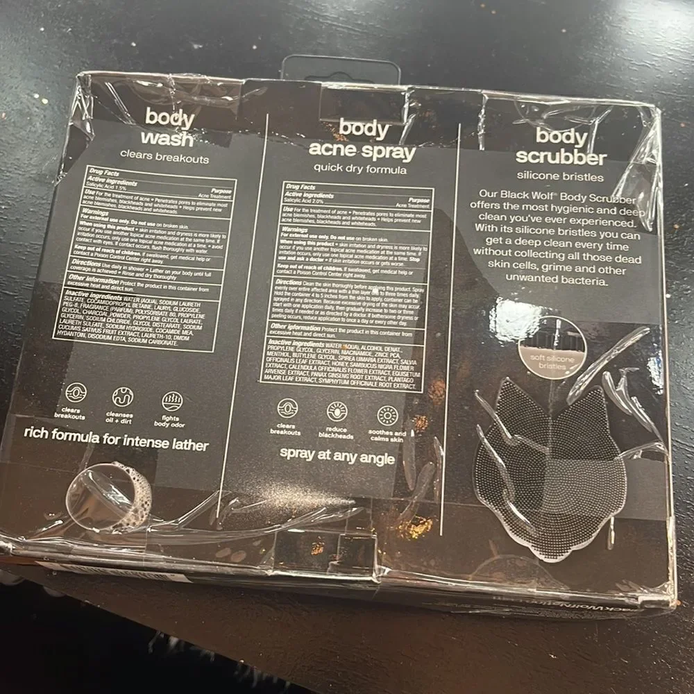 Black wolf body acne spray wash scrubber/guy men male unisex